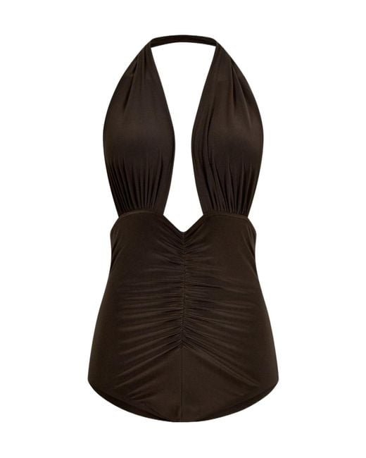 Norma Kamali Black Ruched Strapless Bodysuit