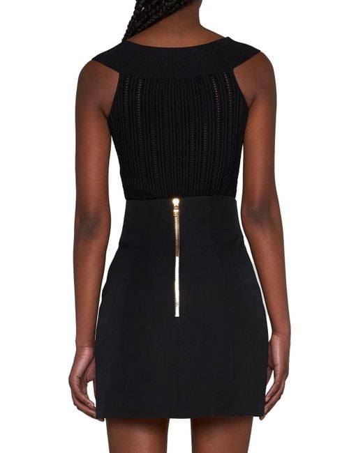 Balmain Black Pointelle-Knit Bodysuit