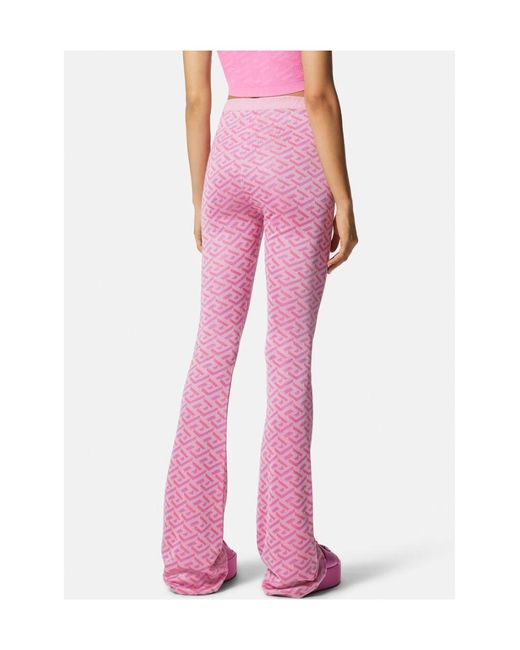 Versace Pink La Greca Pattern High-Waist Flared Pants