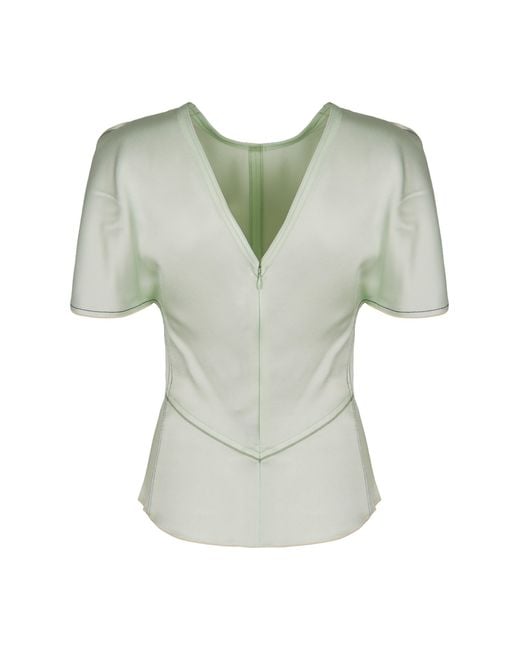 Victoria Beckham Green Draped Short-Sleeve Top