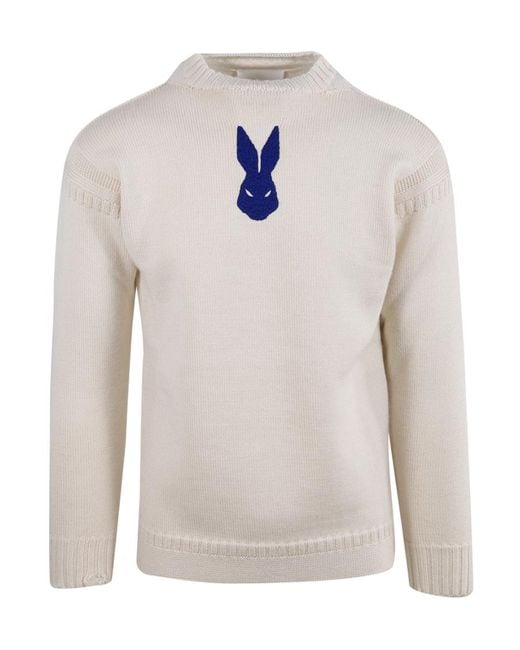 Maison Margiela White Embroidered Ribbed Knit Jumper for men