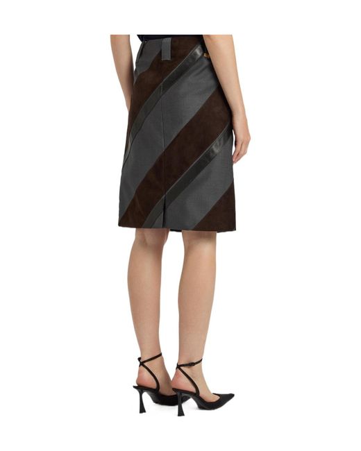 Versace Brown Panelled Leather And Mohair-Blend Knee-Length Skirt