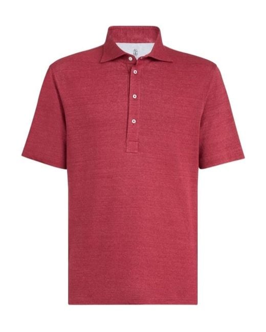 Brunello Cucinelli Red Short-Sleeve Polo Shirt for men