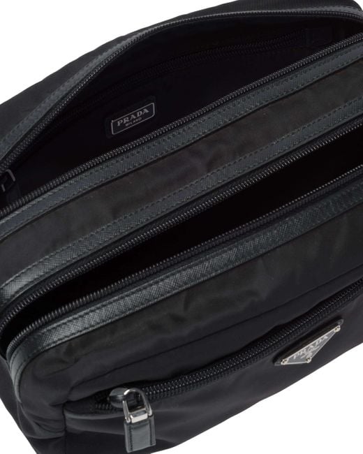 Prada Black Re-Nylon And Saffiano Leather Travel Pouch for men