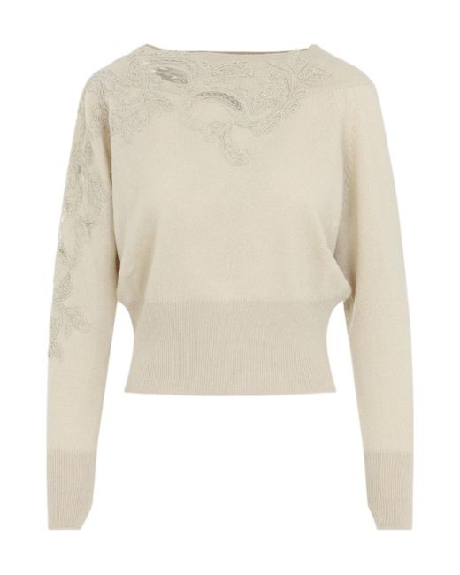 Ermanno Scervino Natural Lace Trim Knitted Sweater