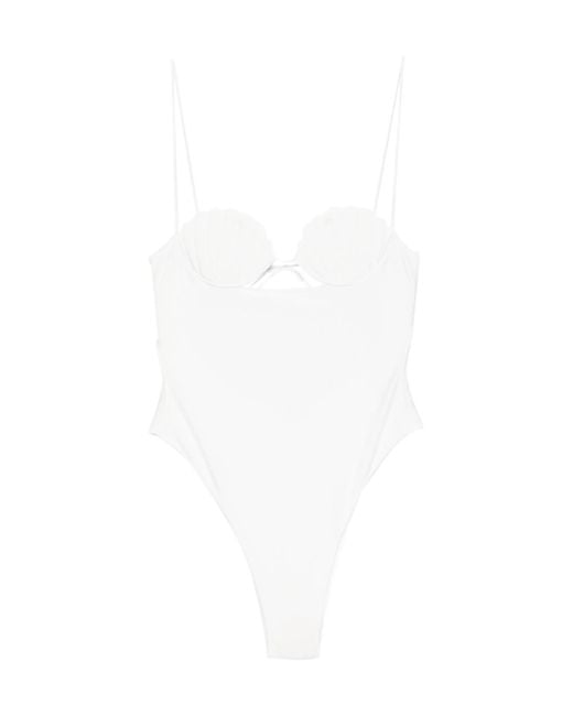 Oseree White Bridal Shell Swimsuit