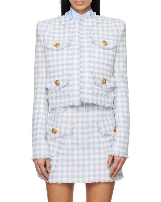 Balmain Blue Tweed Embossed Jacket