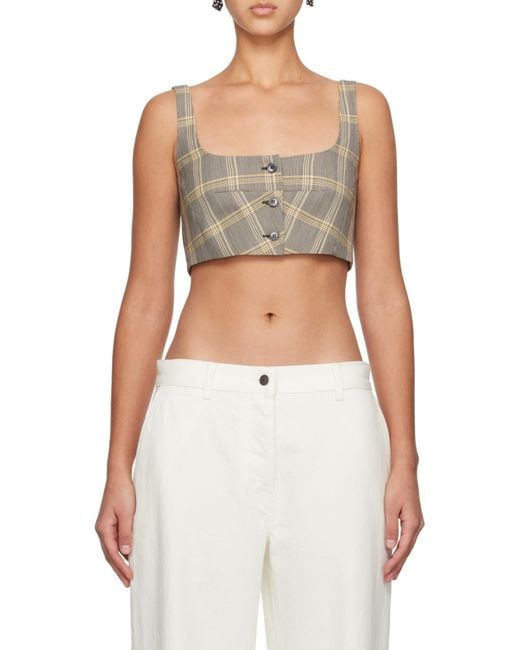 Marni Gray Check Pattern Cropped Tank Top