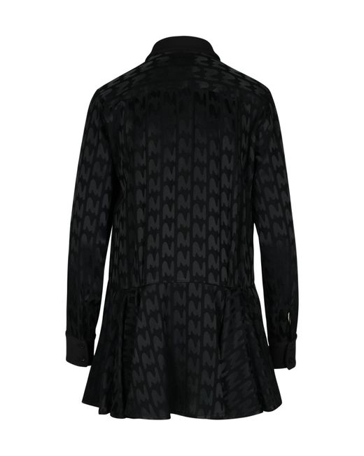 MSGM Black All-Over Patterned Long-Sleeved Dress