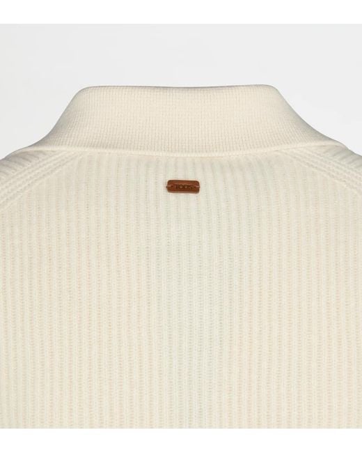 Tod's White Ribbed-Knit Cardigan for men