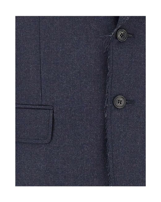 MM6 by Maison Margiela Blue Frayed Single-Breasted Blazer for men