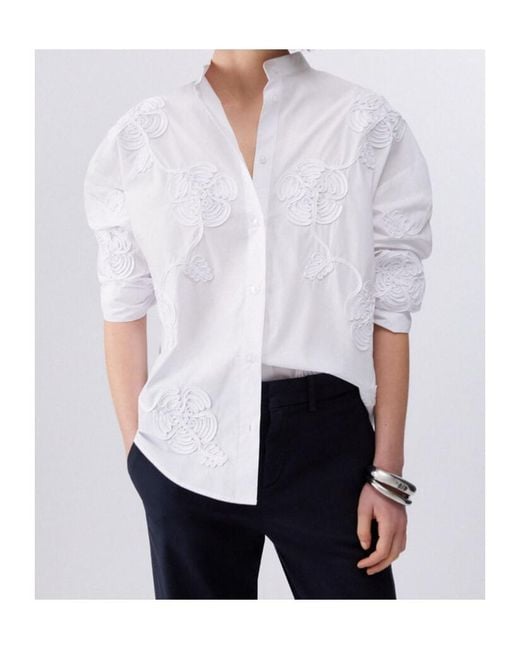 Liu Jo White Floral Embroidered Button-Up Shirt