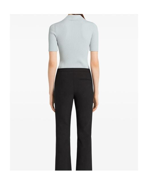 Courreges Blue Ribbed Short-Sleeve Polo Top