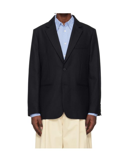 Studio Nicholson Blue X Aaron Levine Collaboration Burlington Long-Sleeved Blazer for men