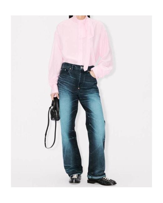 KENZO Pink Long Sleeved Tied-Neck Shirt