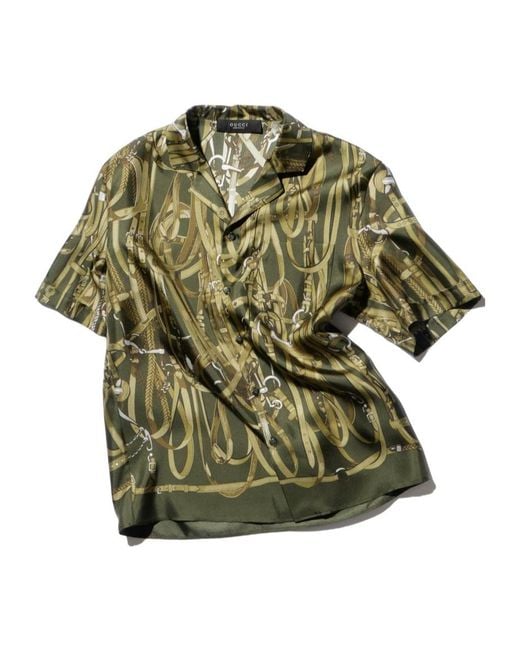 Gucci Green Printed Bowling Shirt for men