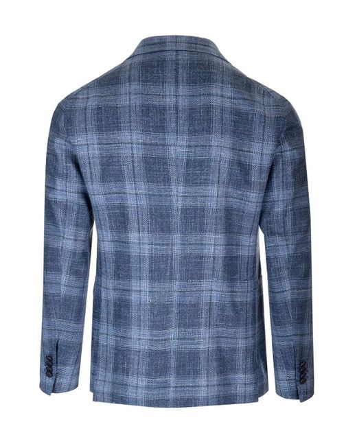 Tagliatore Blue Check-Pattern Single-Breasted Blazer for men
