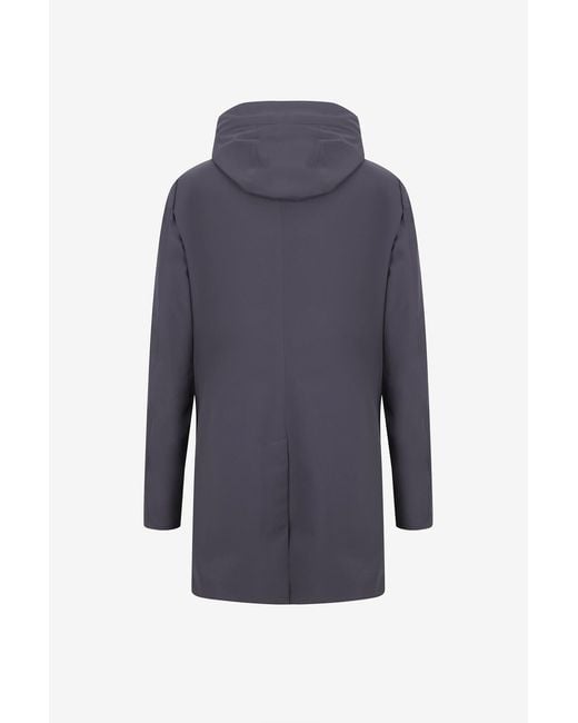 Moorer Blue Mid-Length Hooded Coat With A Lapel Collar for men