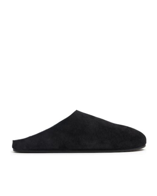 The Row Black Suede Flat Slides