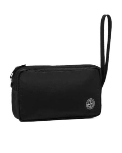 Stone Island Black Logo Wristlet Bag for men