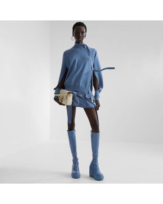 Fendi Blue Buckled Detailed Satin Skirt