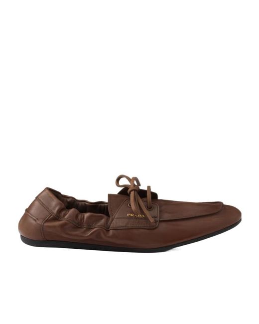 Prada Brown Shuffle Antiqued Leather Boat Shoes