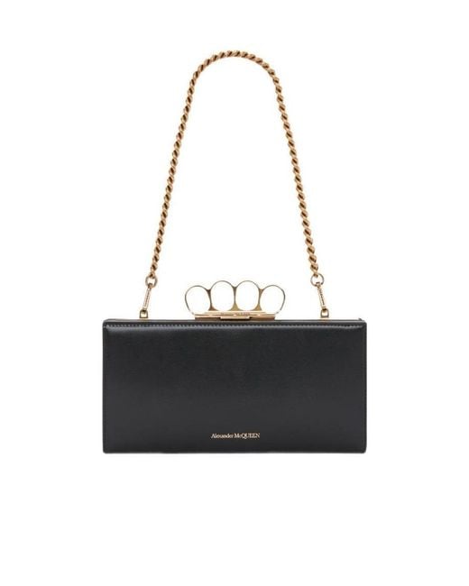 McQueen Black Four-Ring Detail Clutch Bag