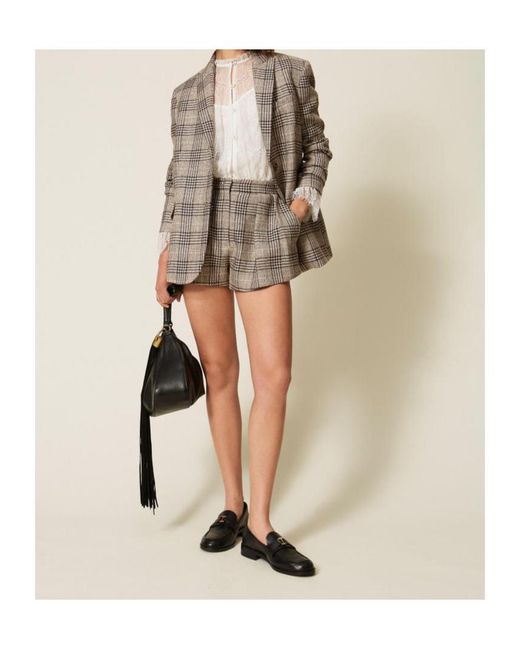 Twinset Brown Checked Sequin Blazer