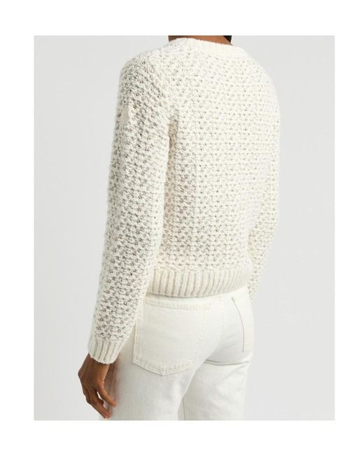 Moncler White Logo Bouclé-Knit Cotton-Blend Jumper