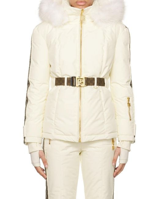 Balmain White Belted Pb Down Jacket