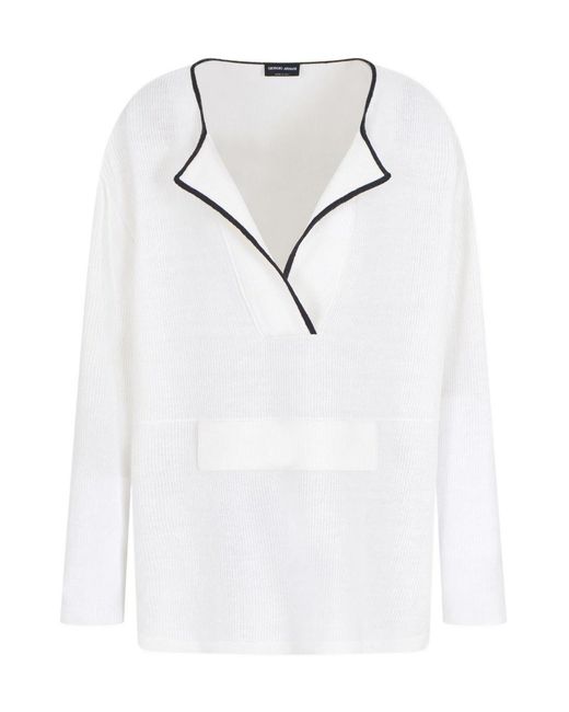 Giorgio Armani White Trimmed V-Neck Sweater