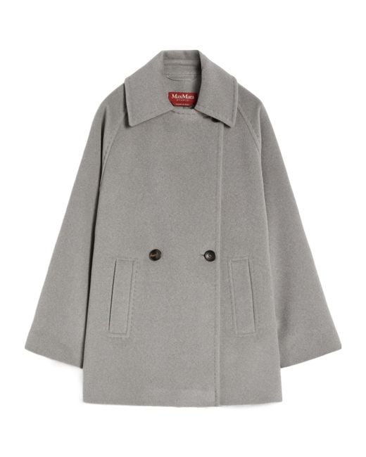 Max Mara Gray Studio Double-Breasted Long-Sleeved Coat