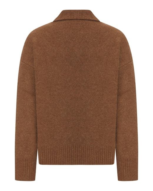 AMI Brown Long-Sleeved Polo Sweater for men