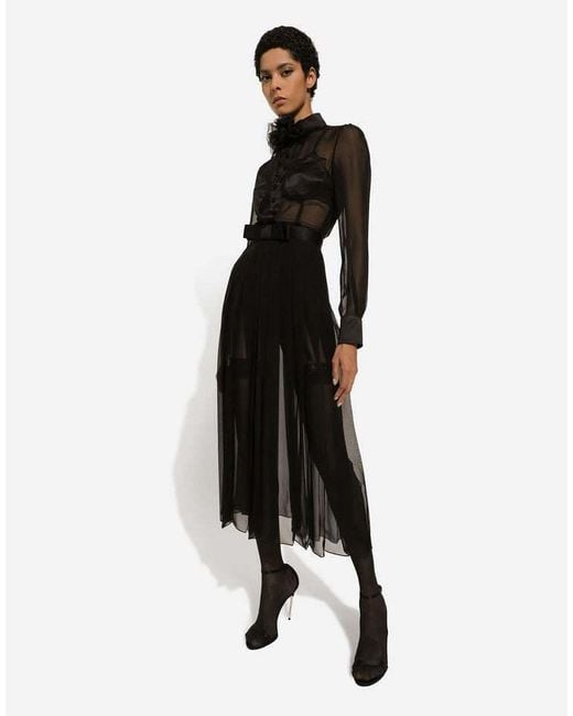 Dolce & Gabbana Black Chiffon Shirt Dress