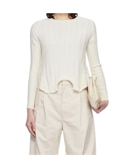 MM6 by Maison Margiela White Ribbed Peplum-Hem Sweater