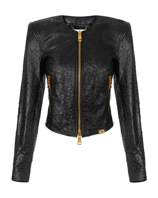 Elisabetta Franchi Black Long-Sleeved Leather Jacket