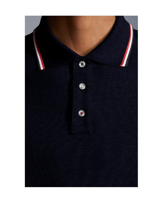 Moncler Blue Logo Patch Short-Sleeved Polo Shirt for men