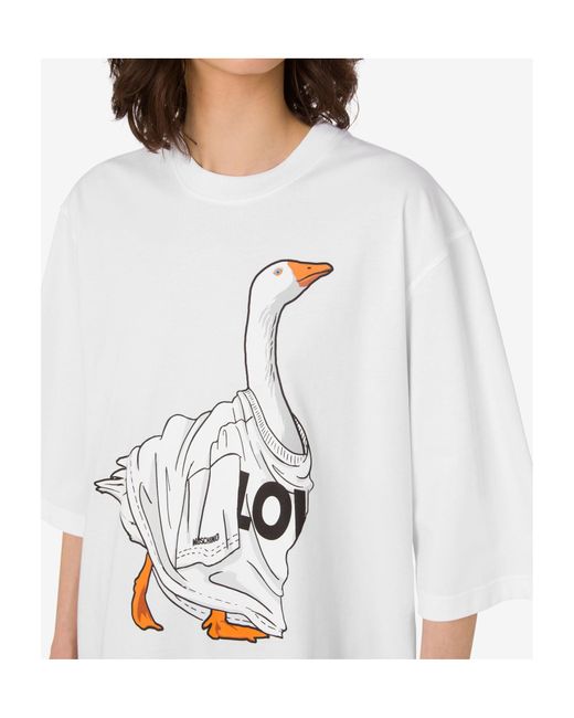 Moschino White Goose Printed Oversized T-Shirt