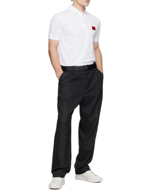 Boss White Hugo Logo Patch Polo Shirt for men