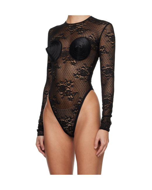 VAQUERA Black Lace Bullet Bra Round Neck Bodysuit