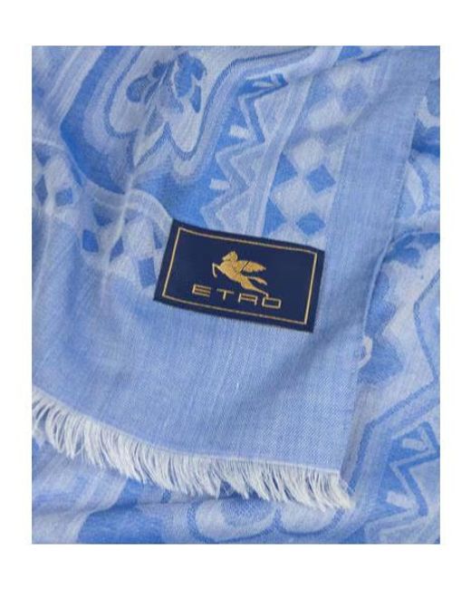 Etro Blue Silk-Blend Scarf With Geometric Motif for men