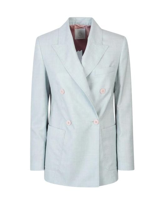 Eleventy Blue Double-Breasted Herringbone Blazer