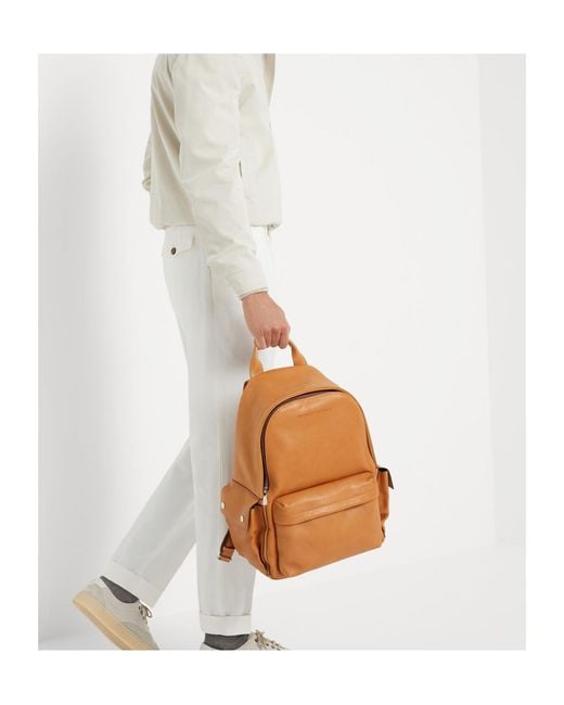 Brunello Cucinelli Brown Logo-Printed Zipped Backpack for men