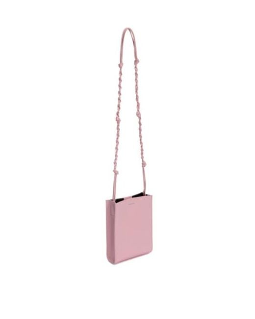 Jil Sander Pink Tangle Small Logo Embossed Crossbody Bag