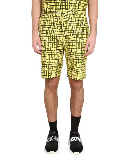 Moschino Yellow Pattern Printed Shorts for men