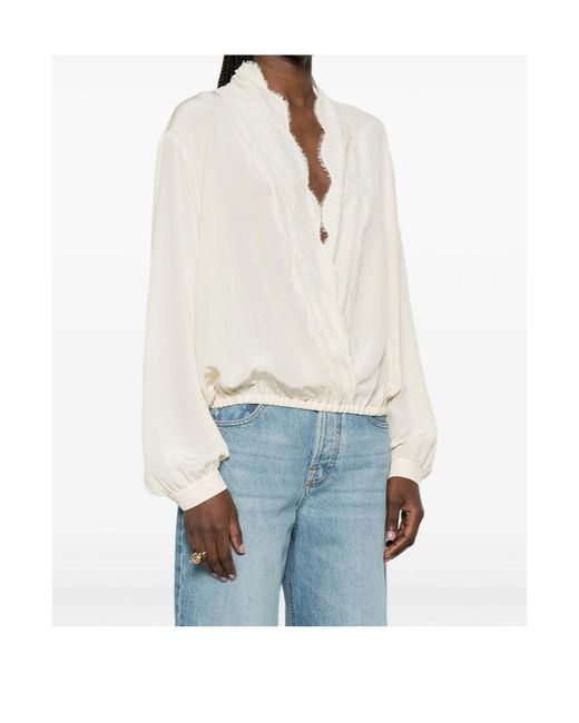 Valentino Natural Lace Neck Long-Sleeved Blouse
