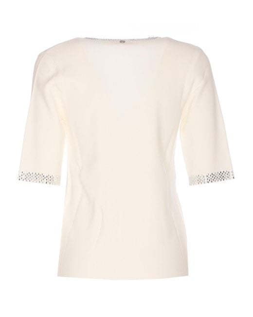 Liu Jo Natural Embellished V-Neck Jumper