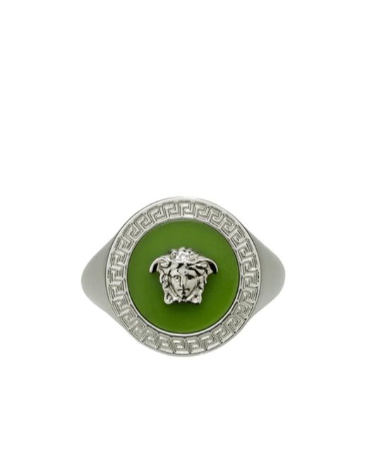 Versace Green La Medusa Greca Ring for men
