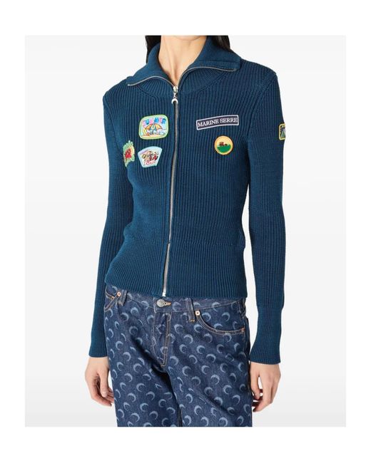MARINE SERRE Blue Deadstock Scout Patches Cardigan