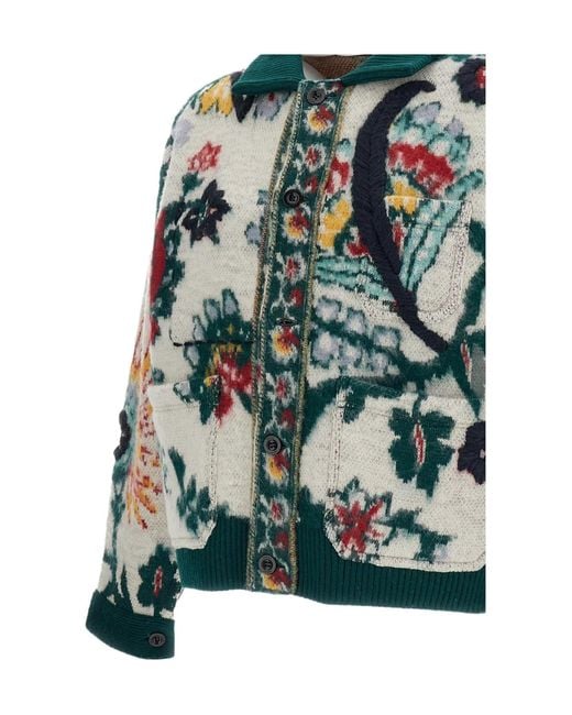 Sacai Green Floral-Patterned Sweater